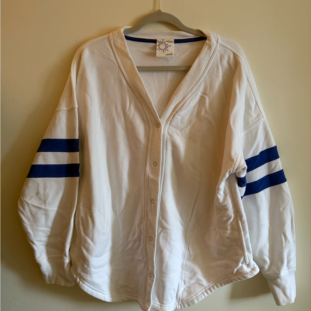 Aerie White and Blue Button-Up Jacket
